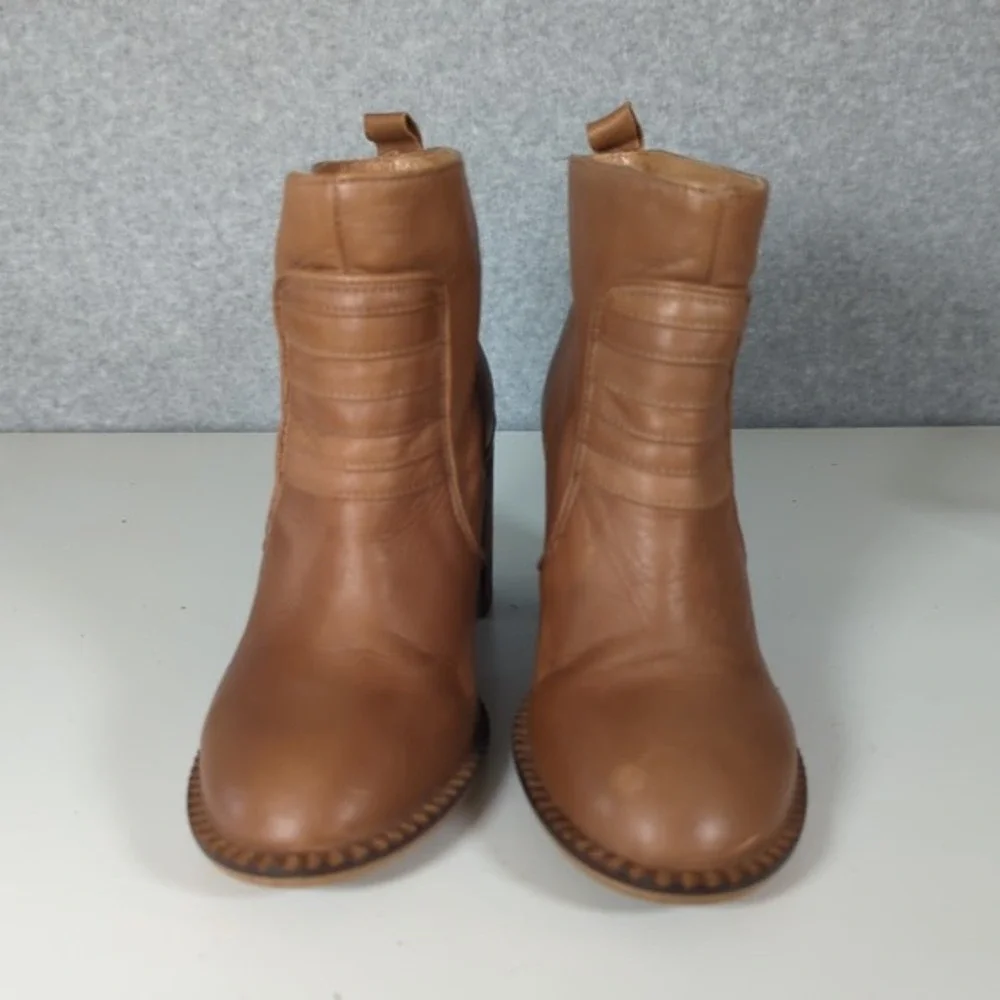 Free people McCall Tan Stack Leather‎ Heel Boots Booties Ankle Boots 6 Tan Boho